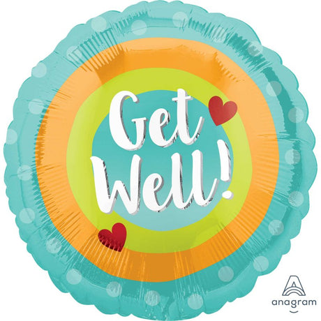 Bright and cheerful 45cm foil balloon with a colorful dot pattern, perfect for sending get well wishes.