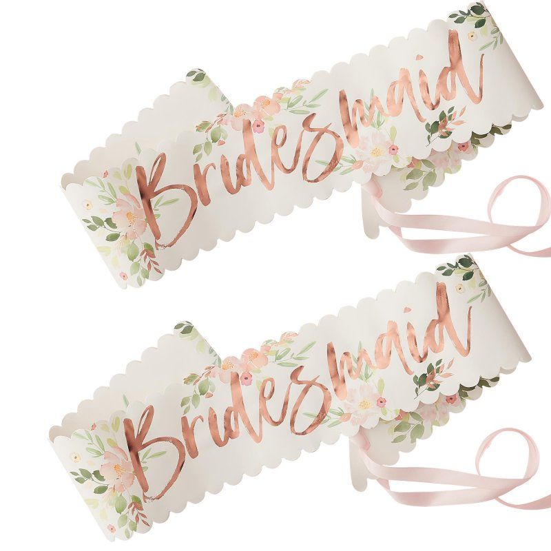 Floral hen party bridesmaid sashes in pack of 2, 76cm wide, perfect for adding elegance to celebrations.