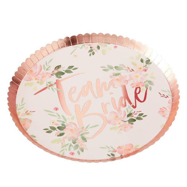 Floral Hen Party paper plates (24cm) in a pack of 8, perfect for elegant bridal showers and hen celebrations.