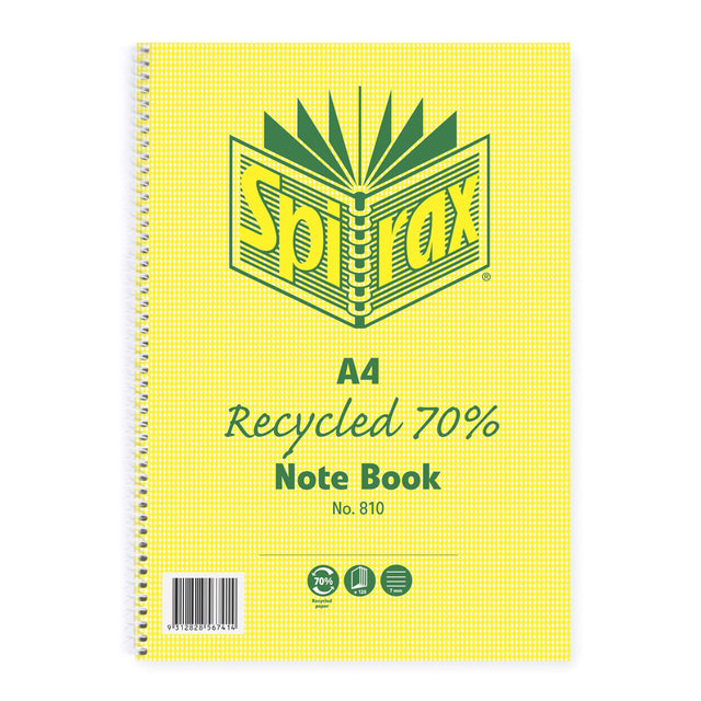 Spirax 810 A4 recycled notebook with Hounds Tooth cover, 120 pages of eco-friendly 70gsm paper, spiral bound for easy use.