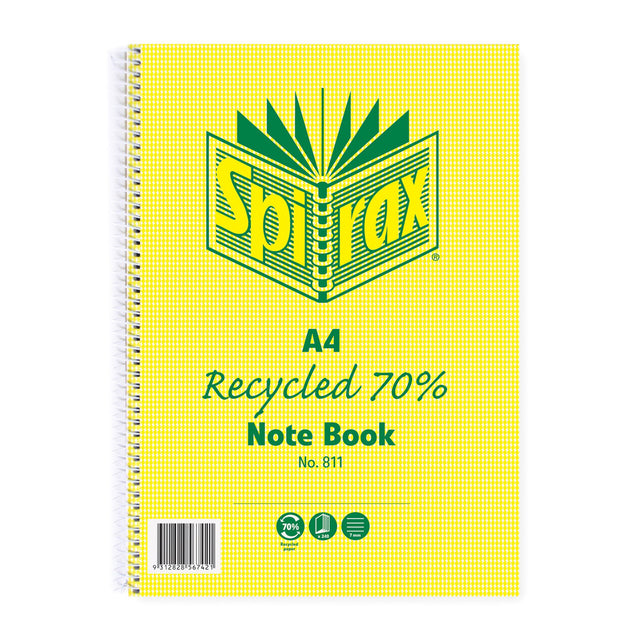 Spirax 811 A4 recycled notebook with 240 pages, Hounds Tooth cover, eco-friendly, spiral bound for easy use.