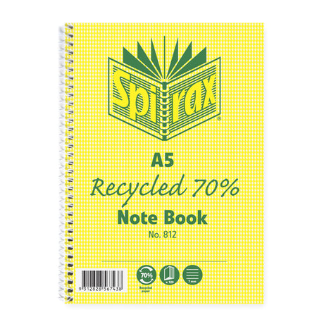 Eco-friendly Spirax 812 A5 notebook with 120 pages, stylish Hounds Tooth cover, and smooth 70gsm recycled paper.