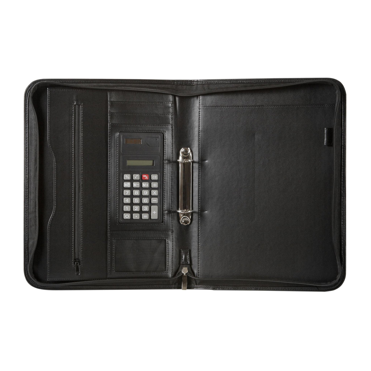 Spirax Zippered A4 Compendium with 2-ring binder, calculator, card pocket, and storage for business documents.