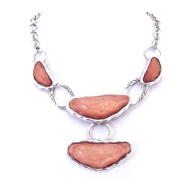 Elegant matt silver necklace with vibrant coral accents, perfect for casual or formal occasions. Ideal for layering or minimalist looks.