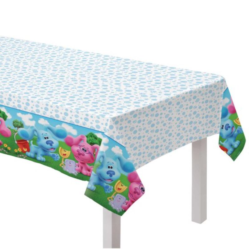 Colorful Blue's Clues paper tablecover, 137cm x 243cm, perfect for birthday parties and playful gatherings.