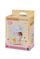 Triple Bunk Beds set for Sylvanian Families includes three cozy beds and bedding, perfect for imaginative play.