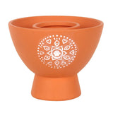 Large terracotta smudge bowl with intricate Mandala design, perfect for burning herbs and enhancing spiritual rituals.