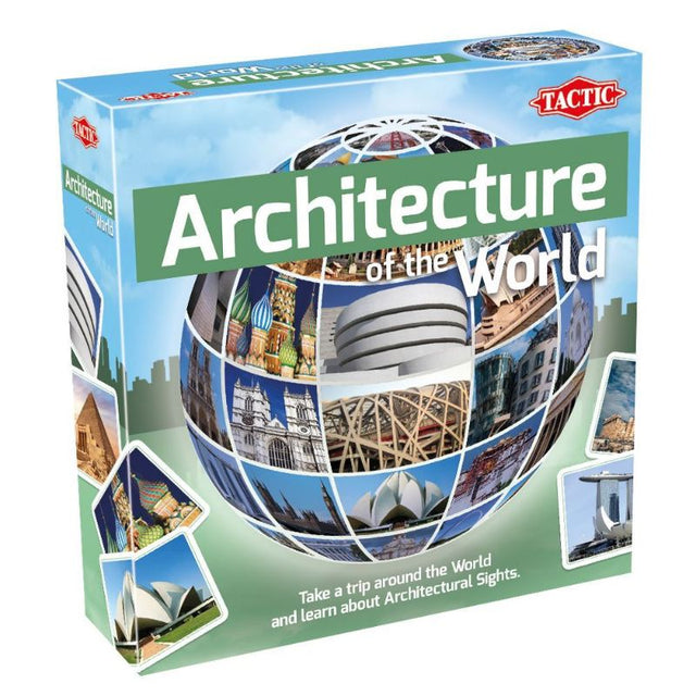 'Architecture of the World' card game featuring 50 cards highlighting iconic structures for fun and educational gameplay.