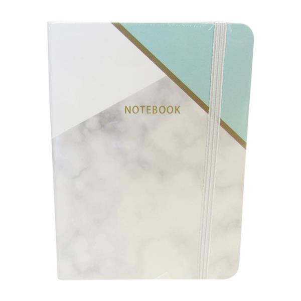 Stylish blue marble notebook with lined pages and elastic closure, perfect for writing and creativity.