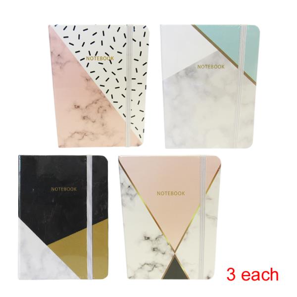 Set of 12 elegant notebooks with marble design, lined paper, and elastic closure, perfect for notes and on-the-go use.