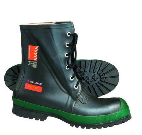Skellerup Ashley Steel Toe Gumboots Size 8: durable, waterproof mid-calf boots with cushioned insoles and excellent traction.