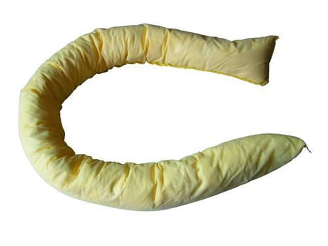 Prosafe Chemical Sorbent Socks in yellow, 7.6cm x 1.2m, absorb up to 2.5L of hazardous liquid spills effectively.