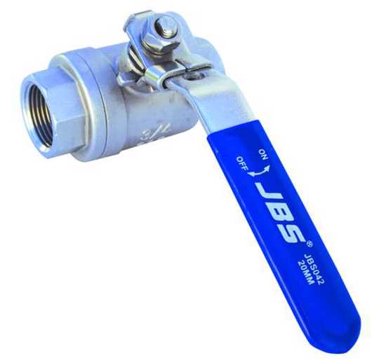 JBS 15mm stainless steel ball valve with blow-out proof design, Teflon seals, and 1000psi pressure rating for durable plumbing solutions.