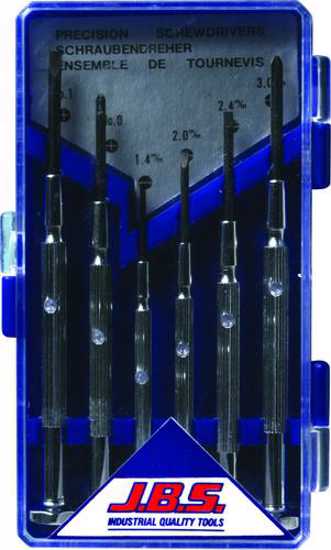 JBS Precision Screwdriver Set with 3 Phillips and 3 Slotted screwdrivers in a sturdy case, perfect for DIY and professional use.