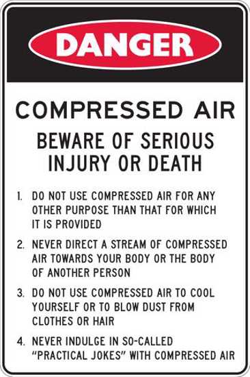 Danger Sign | Compressed Air, Beware Injury/Death-W225mm x H300mm-Single Sided