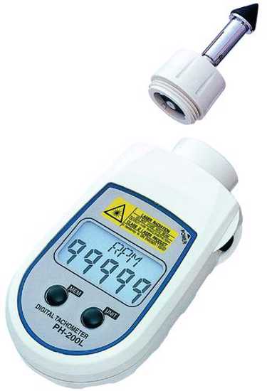 Compact digital tachometer for precise speed measurement, suitable for contact and non-contact applications.
