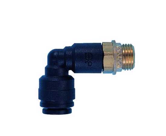 4mm x 1/8" elbow swivel fitting for plumbing and HVAC, enabling optimal flow and flexible connections in tight spaces.