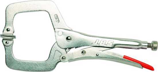 JBS Plier C-Clamp with 275mm length, chrome vanadium jaws, and swivel pads for secure clamping on uneven surfaces.