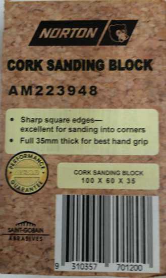 Norton Cork Sanding Block - 100 x 60 x 35mm - Each