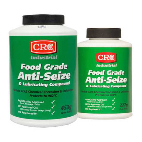 CRC Food Grade Anti-Seize 227g, a non-toxic, PTFE-based compound for safe lubrication in food-related applications.