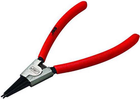 JBS Plier Circlip External Straight-180mm features tapered tips, cushion grips, and durable chrome nickel carbon steel construction.