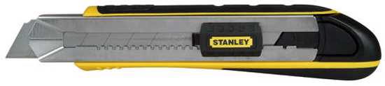 Stanley FatMax 18mm snap knife with auto-loading blades, safety clamp, and soft grip handle for precision cutting.