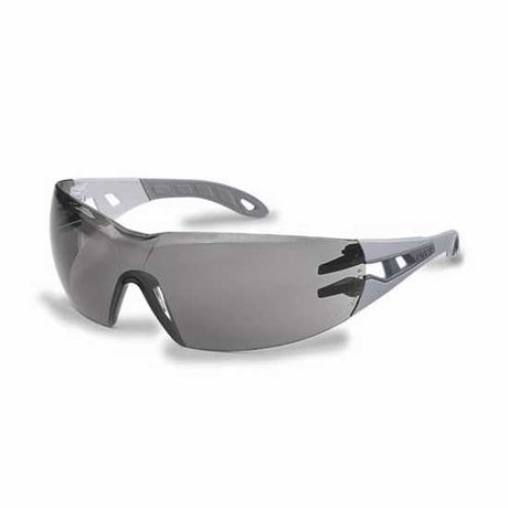 Lightweight Uvex Pheos Grey safety glasses with anti-fog lens, ergonomic fit, and advanced ventilation for optimal comfort.