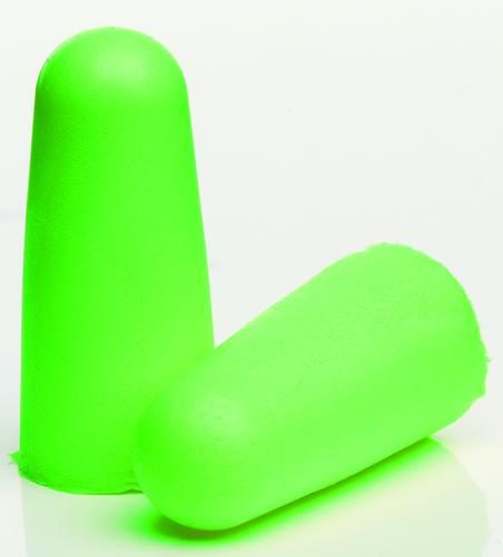 Green uncorded Prosafe earplugs in a bulk box of 200 pairs, designed for noise protection and comfort in various environments.