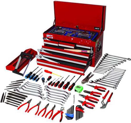 Comprehensive 177PC tool kit with 6-drawer chest, sockets, spanners, screwdrivers, and pliers for all DIY needs.