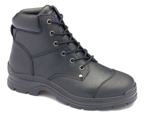 Black Blundstone 313 Safety Boots, size 5, featuring heat-resistant sole, shock protection, and Electrical Hazard certification.