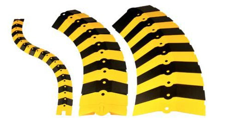 Durable black and yellow cable protector, 860mm long, designed for heavy-duty applications and preventing tripping hazards.