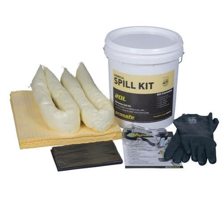 Prosafe Workshop Spill Kit in a rugged bucket, equipped for efficient chemical spill management in various environments.