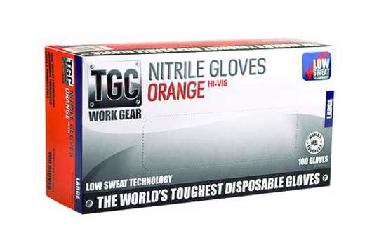 Hi-Vis orange nitrile disposable gloves (XS) offer superior protection, comfort, and visibility for safety in demanding environments.