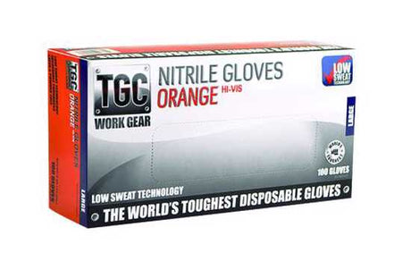 Hi-Vis orange nitrile disposable gloves (XS) offer superior protection, comfort, and visibility for safety in demanding environments.