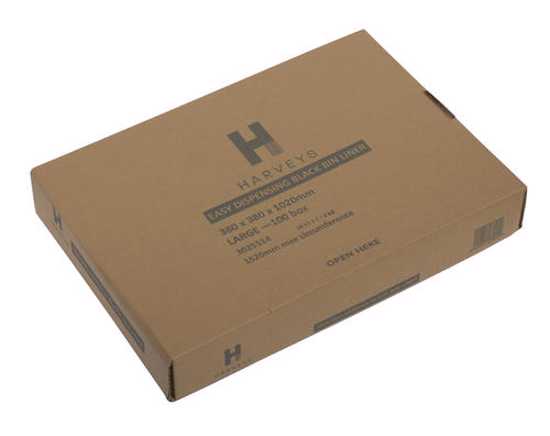 Harveys Refuse Bag  -  Black Bin Liner 75L - 380 x 380 x 1020mm - 100 - Box