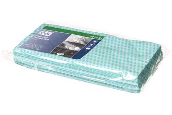 Tork Regular Duty Green Cleaning Cloths, 30cm x 60cm, pack of 25 for efficient, safe, and hygienic cleaning.