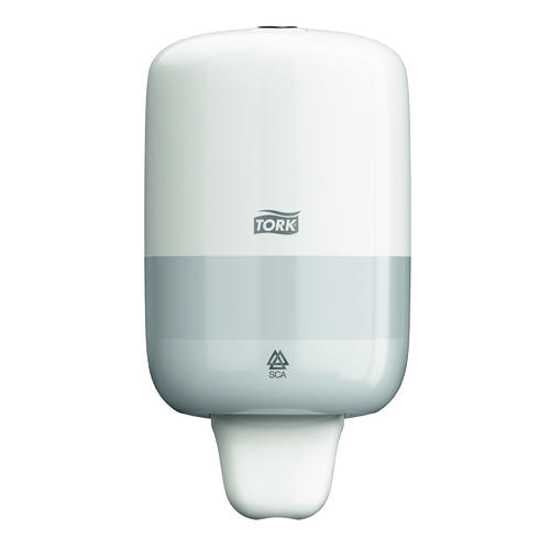 Compact white Tork S2 Liquid Soap Dispenser, 475ml capacity, stylish design for modern washrooms and kitchens.