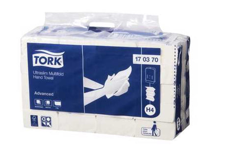 Tork H4 Ultraslim Multifold Paper Towels - 150 sheets per pack, eco-friendly, superior absorbency for high-traffic areas.