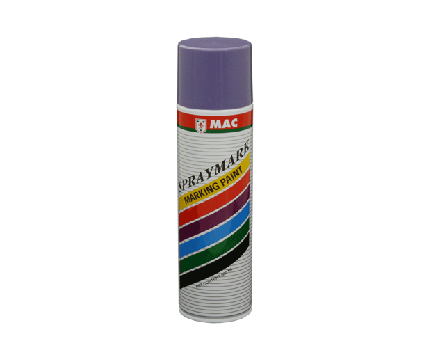Purple stencil spray paint in a 500ml can, designed for outdoor marking with quick-drying, waterproof, and UV-resistant features.
