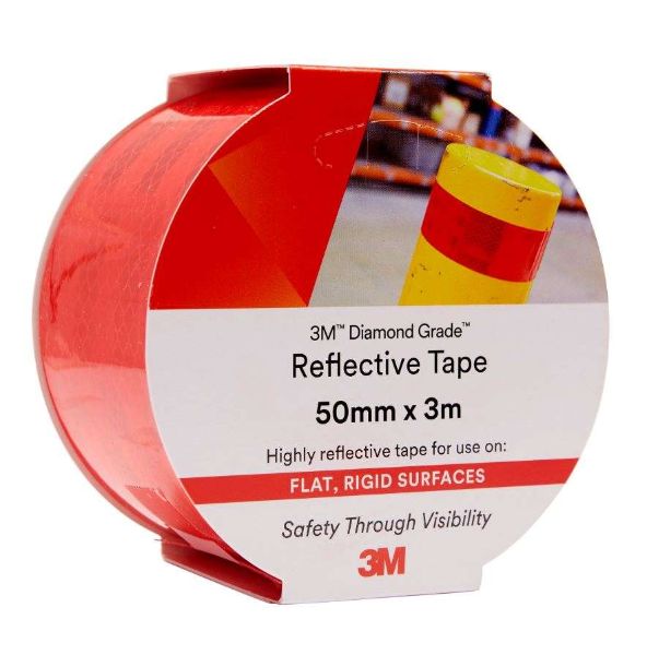 3M Diamond Grade Reflective Tape 983-72 in vibrant red, 50mm x 3m roll, enhances safety with superior visibility and durability.