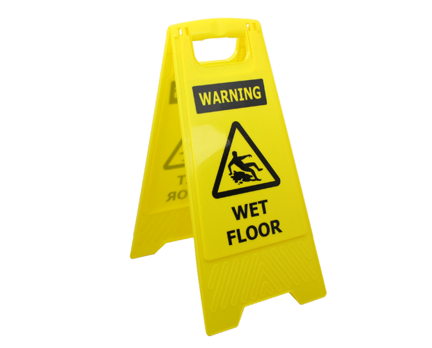 Durable PVC wet floor sign with bold 'Warning Wet Floor' legend, ideal for enhancing safety in public and workplace environments.