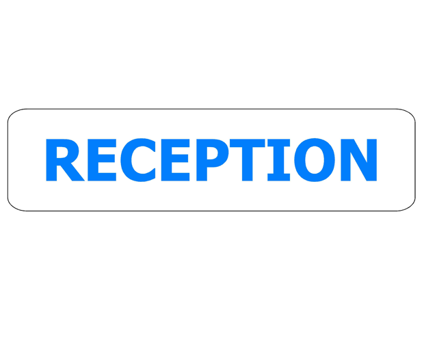 General PVC reception sign (400x100mm) with bold "Reception" legend for professional and visible workspace direction.