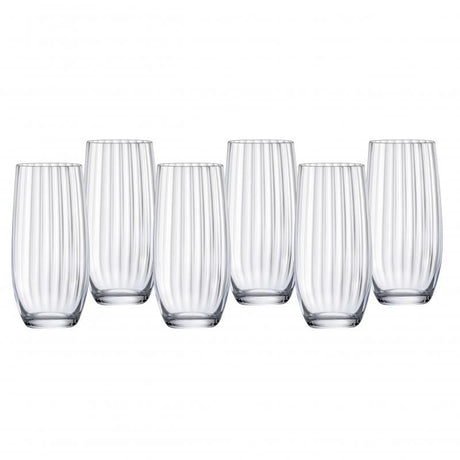 Bohemia Waterfall High Ball Set of 6 crystal glasses, 350ml, elegant design with vertical ridges for a comfortable grip.