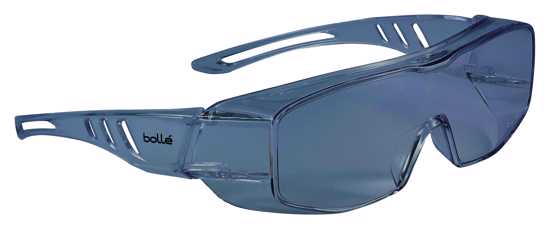 Bolle Overlight II OTG Safety Glasses with smoke lens, designed to fit over prescription glasses for enhanced safety and comfort.