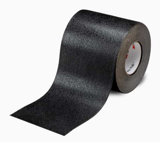 3M Safety-Walk Tape, black slip-resistant tape for stairs and machinery, 50mm x 18.3m with durable, high-friction aluminum backing.