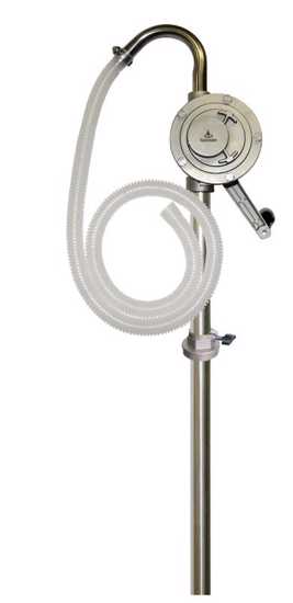 SS Rotary Pump with stainless steel inlet and outlet, ideal for chemical transfer from 60L and 205L drums.