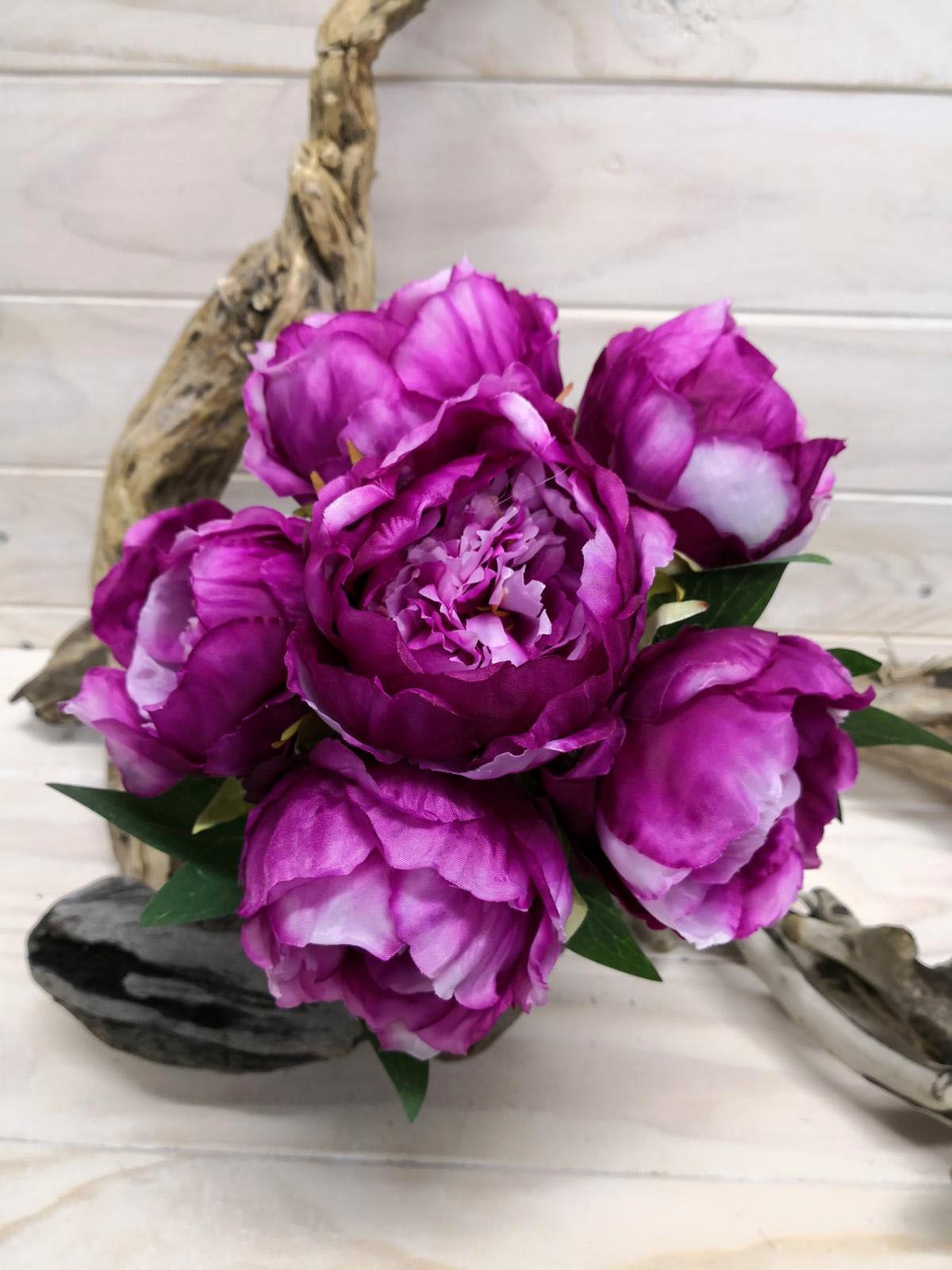 Vibrant purple artificial peony bouquet with individual stems, perfect for elegant home decor and special events.
