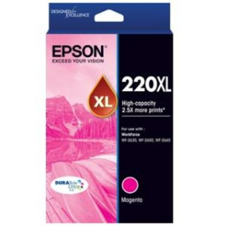 High-capacity magenta ink cartridge for Epson printers, offering vibrant, durable, and smudge-resistant prints.