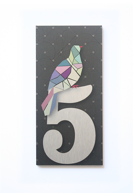 Stylish brushed silver house number '5' for enhanced curb appeal, durable with double-sided tape, ideal for modern and classic homes.