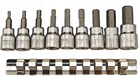 Teng 9pc Hex Bit Socket Set featuring precision chrome vanadium sockets on a metal clip rail for organized access.